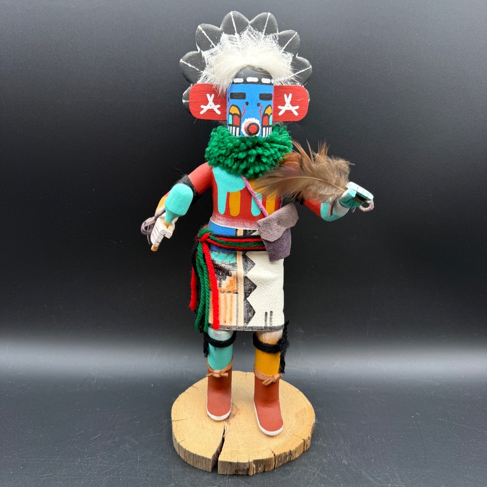 Vtg Navajo Morning Singer Kachina Doll Jackson Wood Leather Fur 12" Southwest